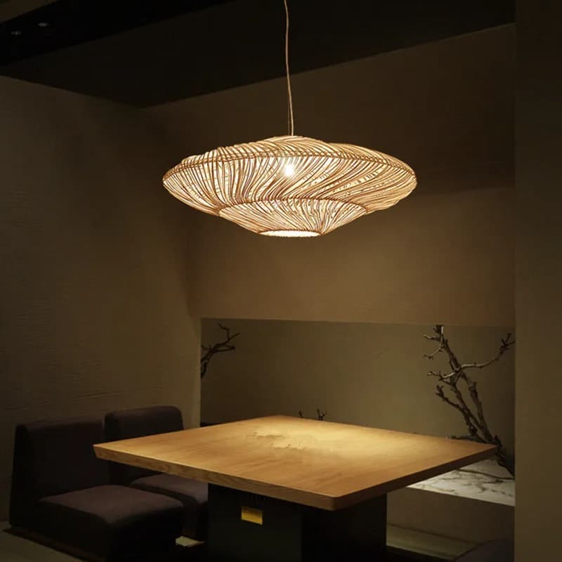 Lampe suspension rotin style chinois créatif