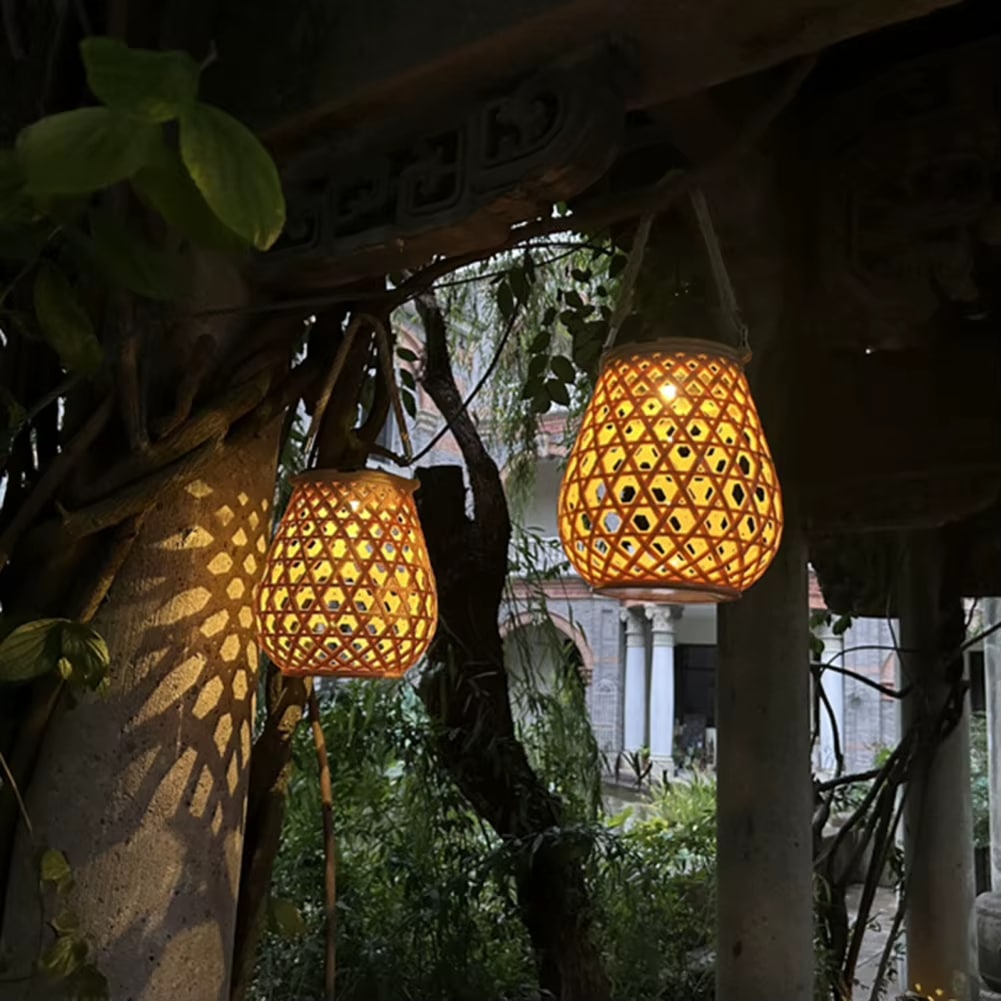 Lanterne Effet Rotin Solaire de Style Vintage