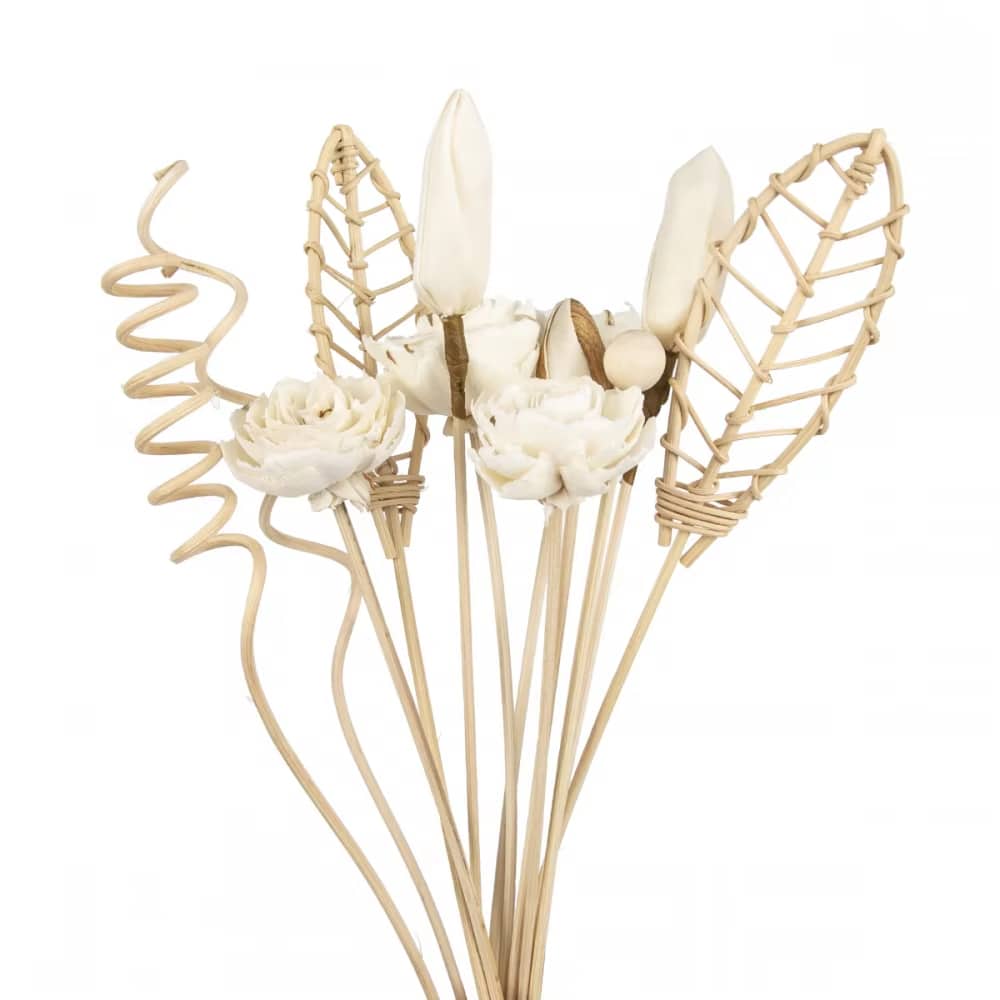 Lot de 12 Décorations Fleurs en Rotin