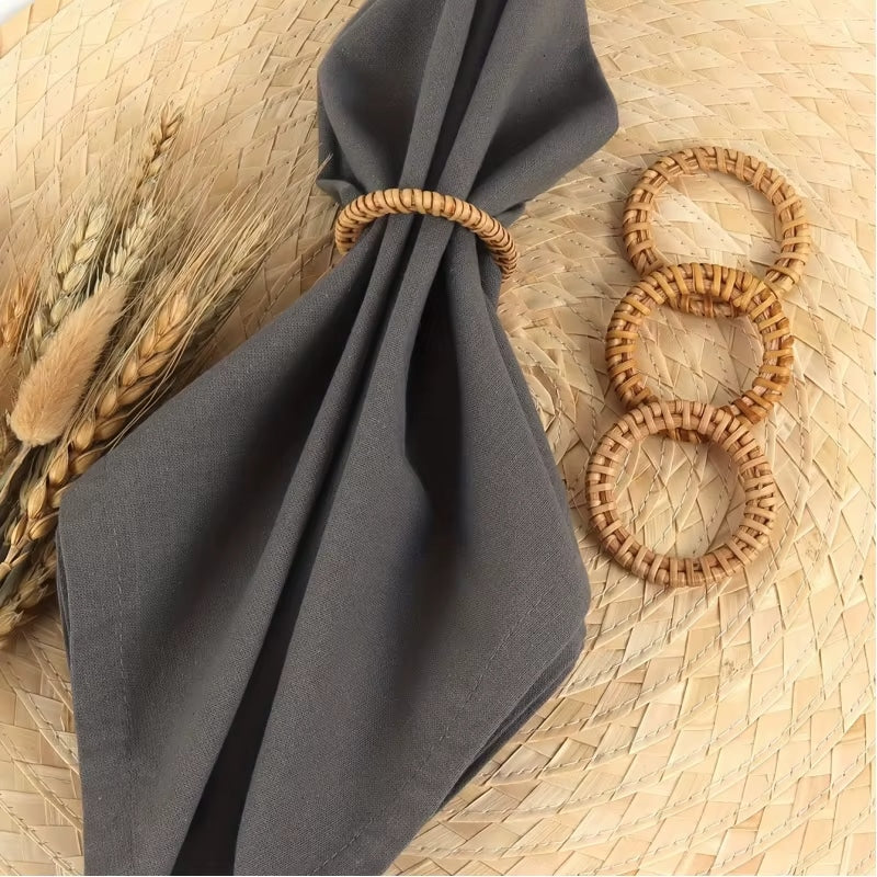 Lot de 12 Ronds de Serviette en Rotin