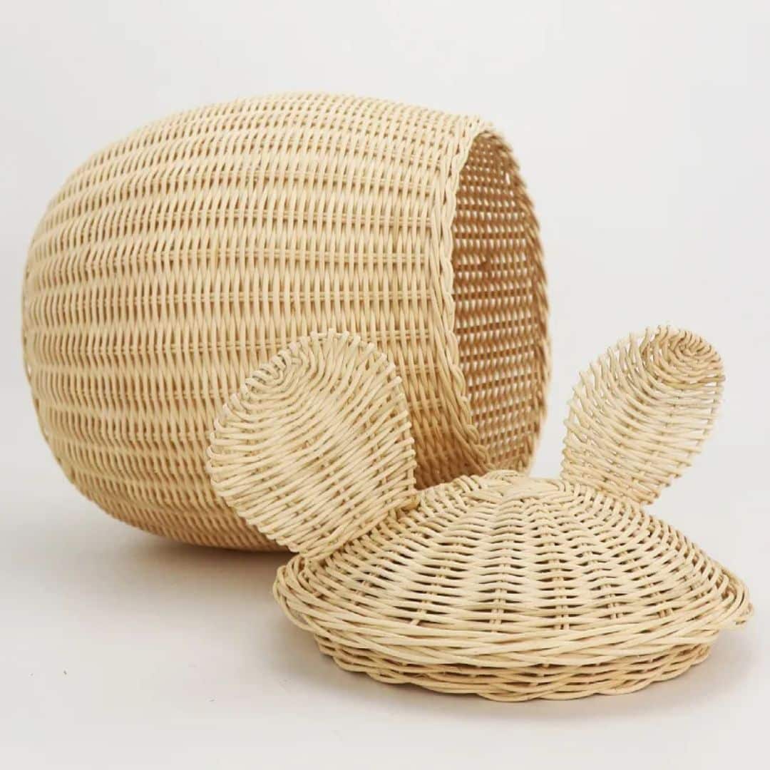 Lot de 2 Paniers de Rangement en Rotin au Design de Souris