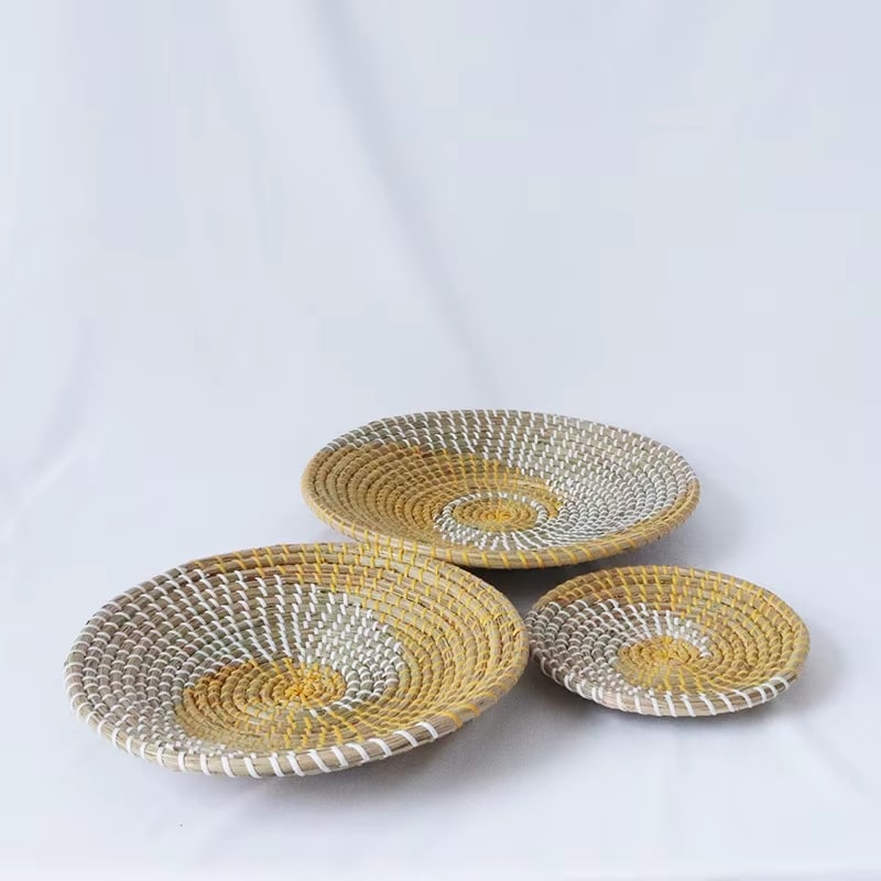 Lot de 3 Assiettes Décoratives en Rotin