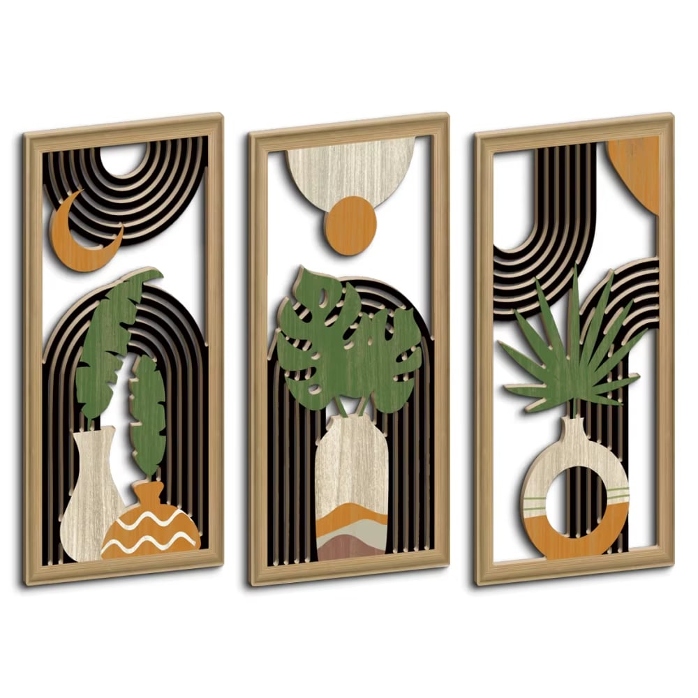 Lot de 3 Décorations Artistiques Murales en Bois