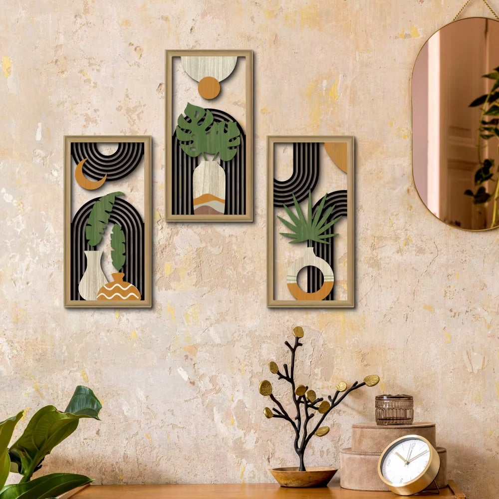 Lot de 3 Décorations Artistiques Murales en Bois
