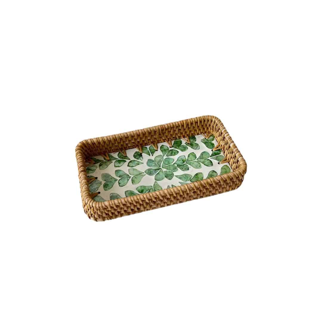 Lot de 3 Plateaux Rotin à Motifs de Feuilles