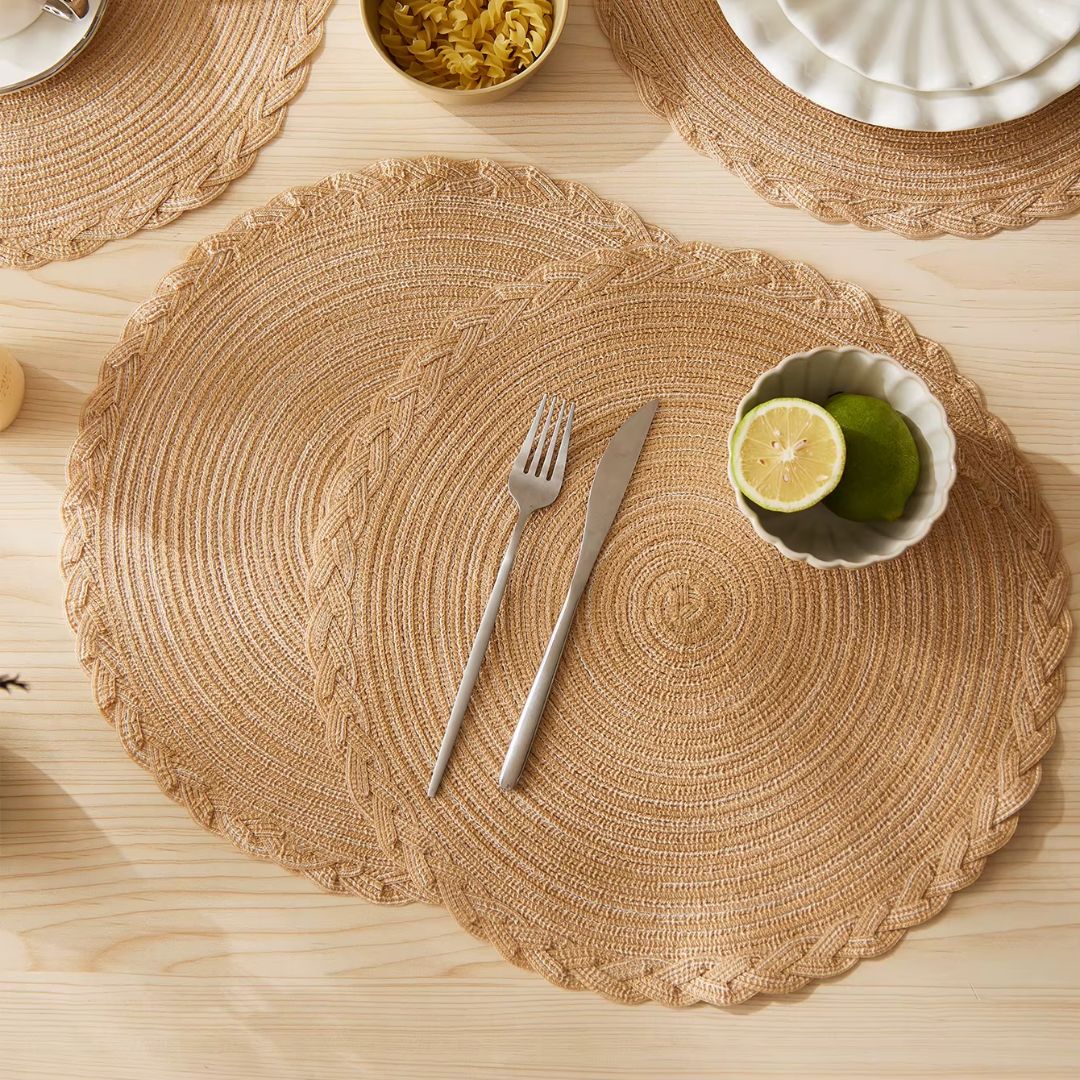 Lot de 4 Sets de Table Effet Paille Ronds