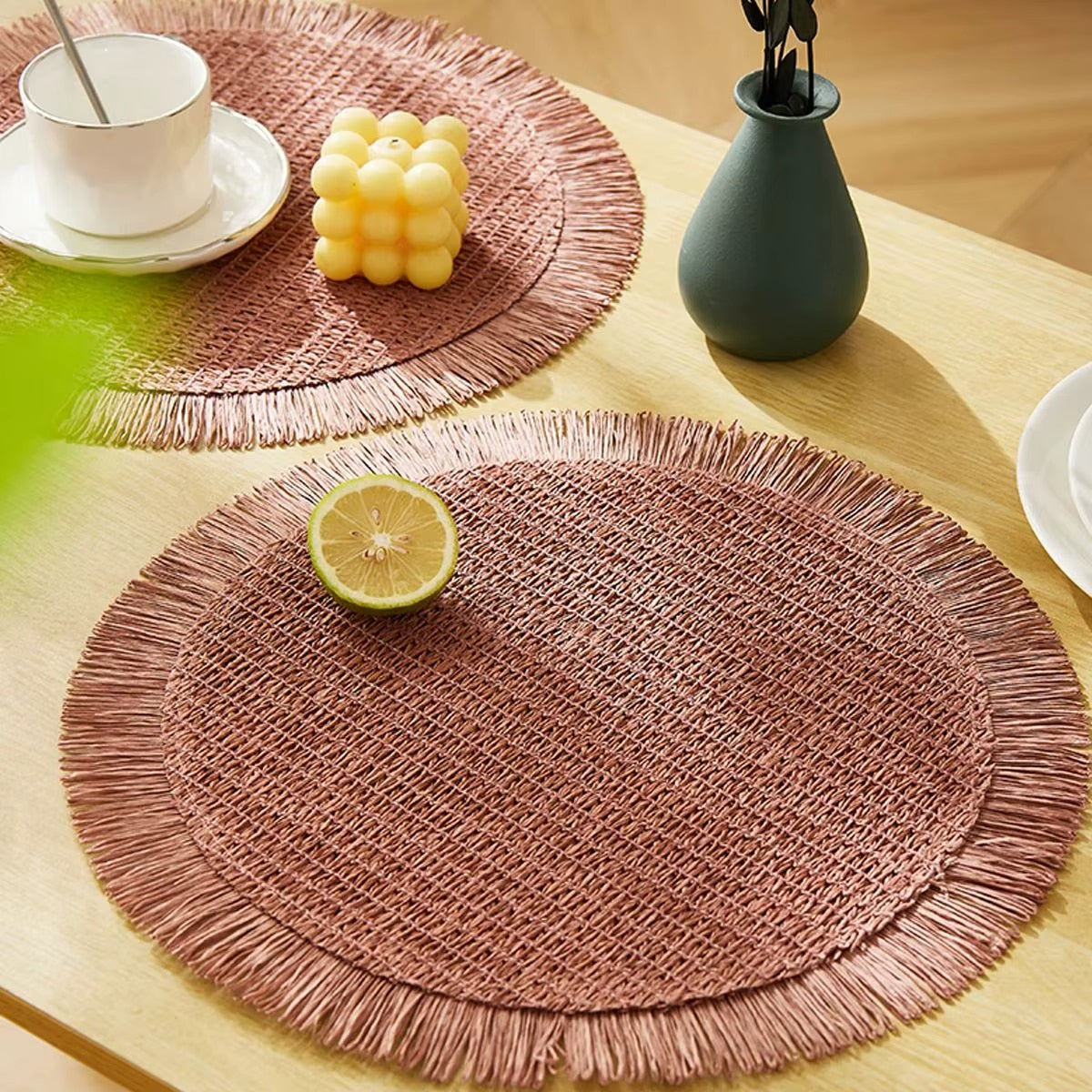 Lot de 4 Sets de Table Effet Paille de Style Pastoral