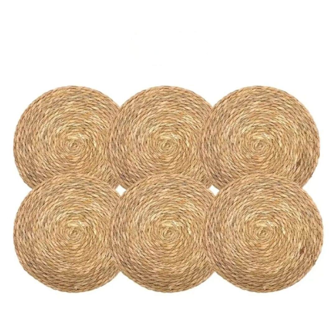 Lot de 6 Sets de Table Paille Ronds et Tressés