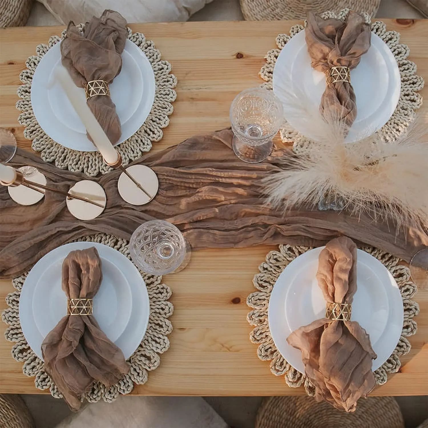 Lot de Quatre Sets de Table Effet Paille de Style Pastoral