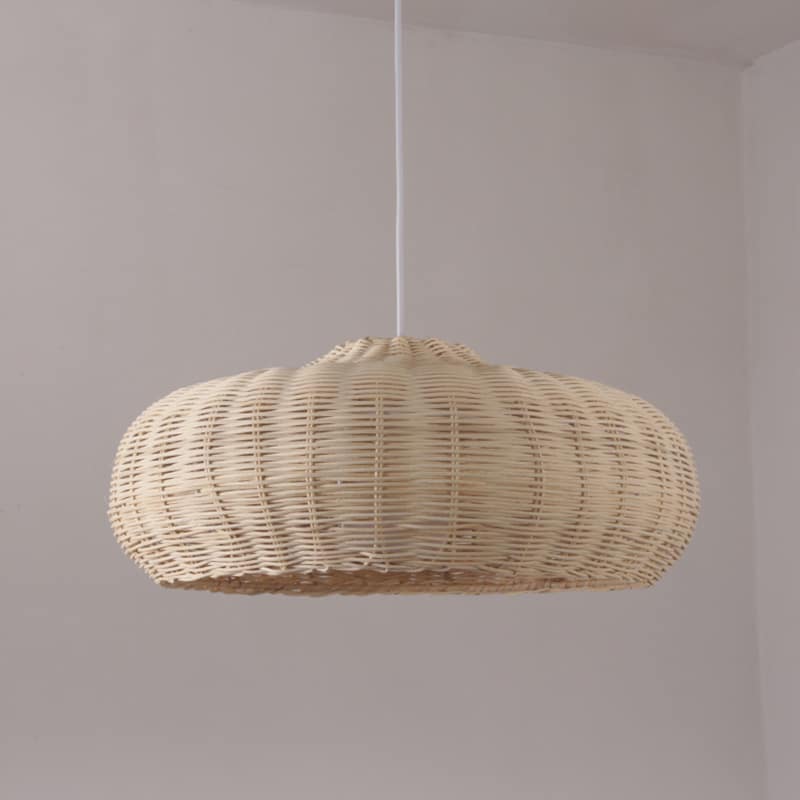 Luminaire pendant style village chinois, en rotin et osier naturel, plateau, fait à la main