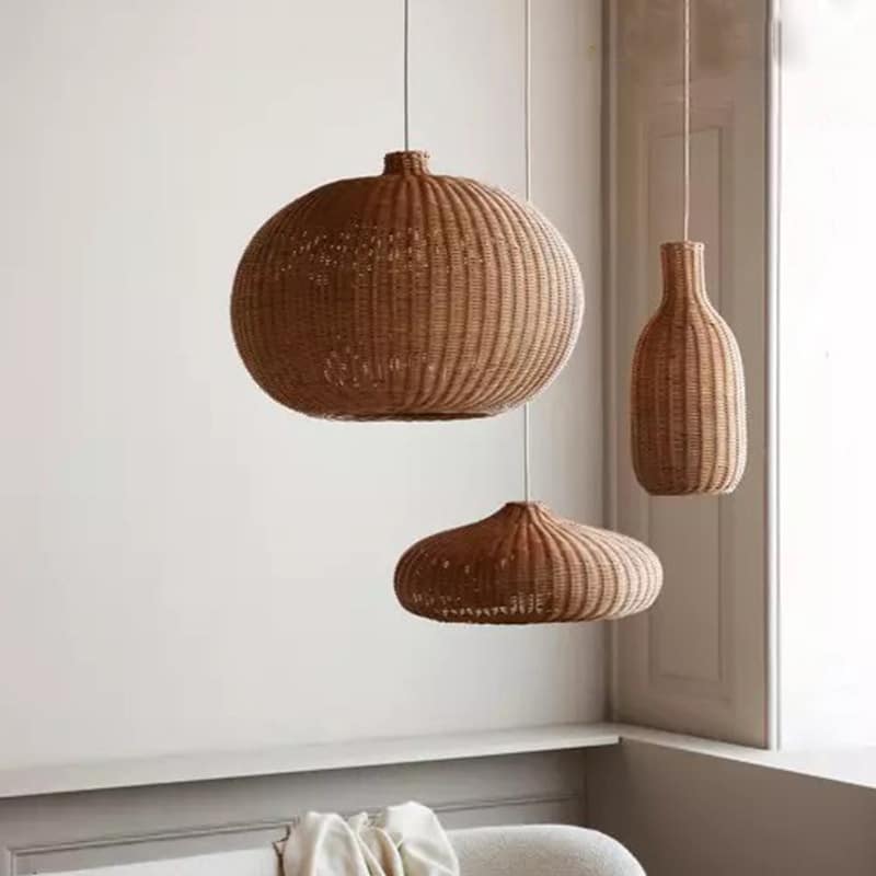 Luminaire pendant style village chinois, en rotin et osier naturel, boule, fait à la main