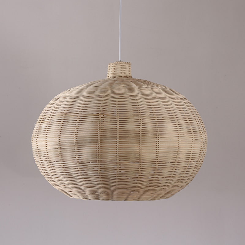 Luminaire pendant style village chinois, en rotin et osier naturel, boule, fait à la main