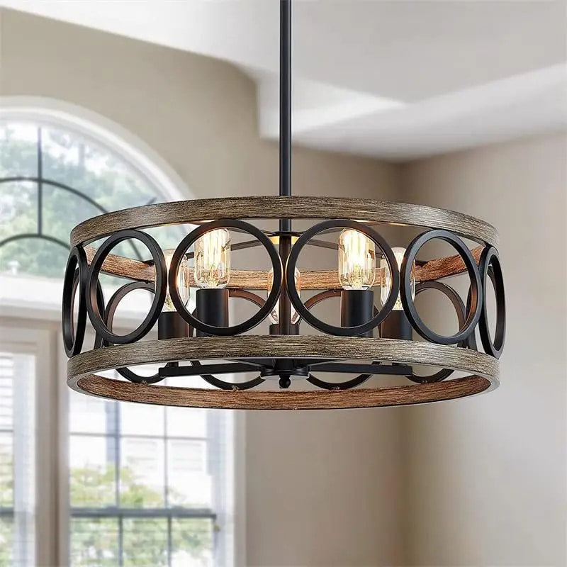 Lustre en Bois Circulaire de Style Vintage