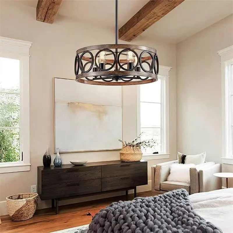 Lustre en Bois Circulaire de Style Vintage