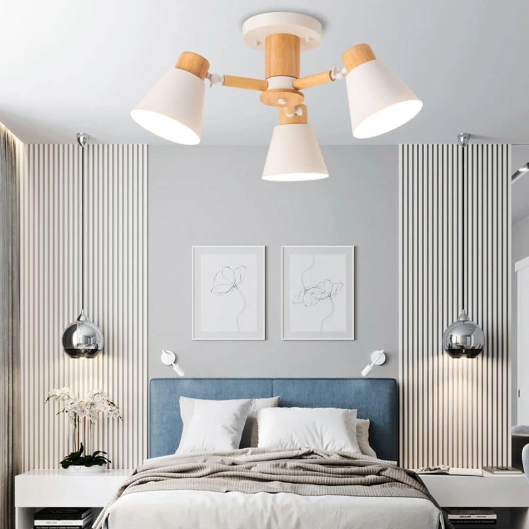 Lustre en Bois LED Moderne à Trois Têtes