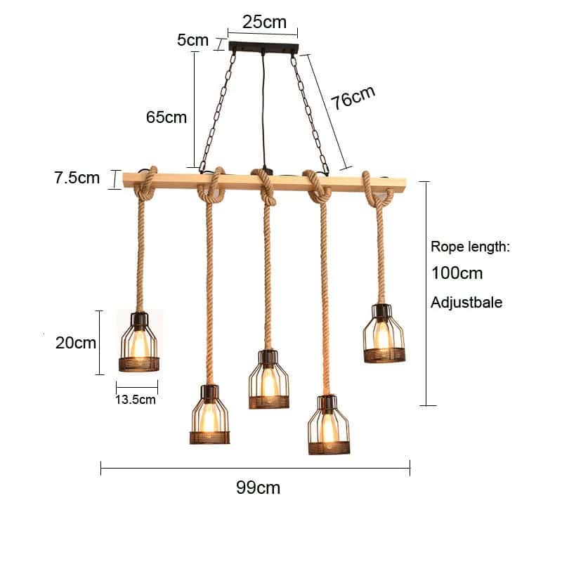 Lustre en Bois LED de Style Industriel avec Corde