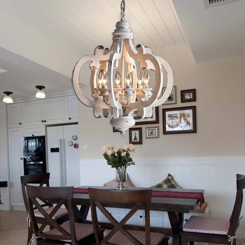 Lustre en Bois LED de Style Rétro