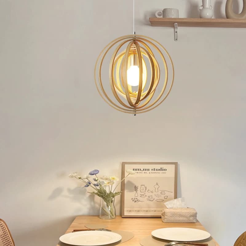 Lustre en Bois Rotatif LED de Style Japonais