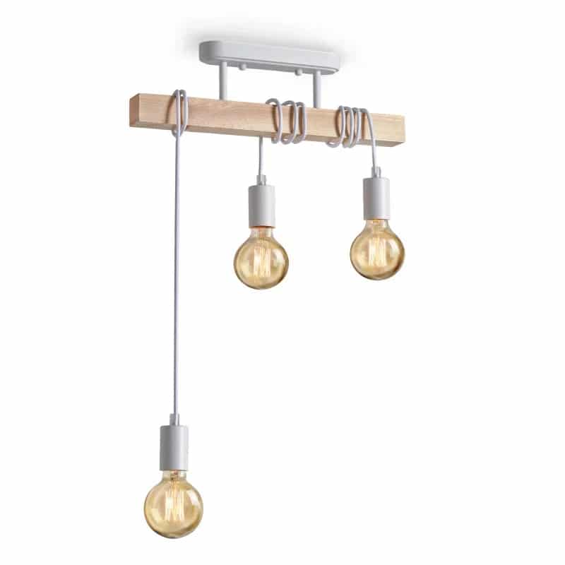 Lustre en Bois de Style Rétro à Trois Têtes