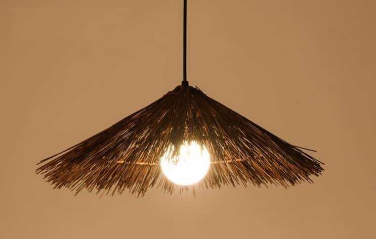 Lustre rond suspendu en bambou et bois, marron