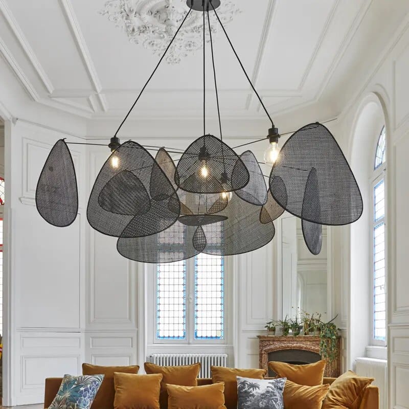 Luminaires suspendus en rotin noir