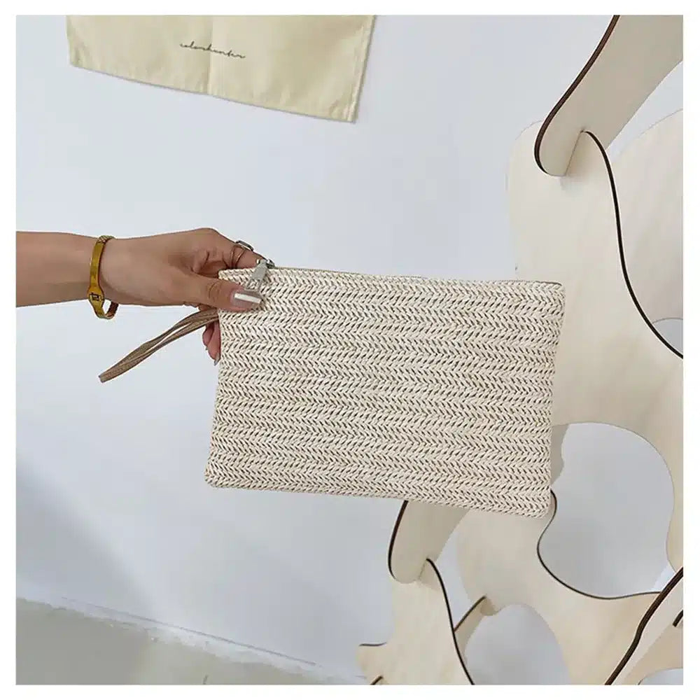 Pochette à main tissée avec lanière marron