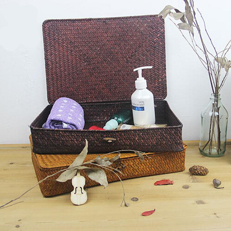 Malle plate en rotin naturel foncé