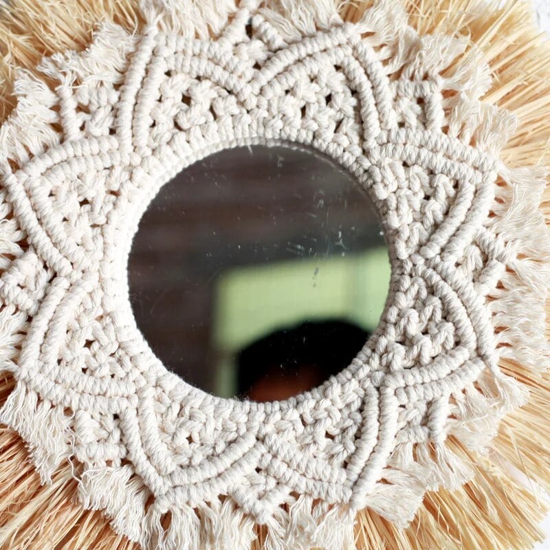 Miroir Bohème Tissé à la Main en Paille et Coton