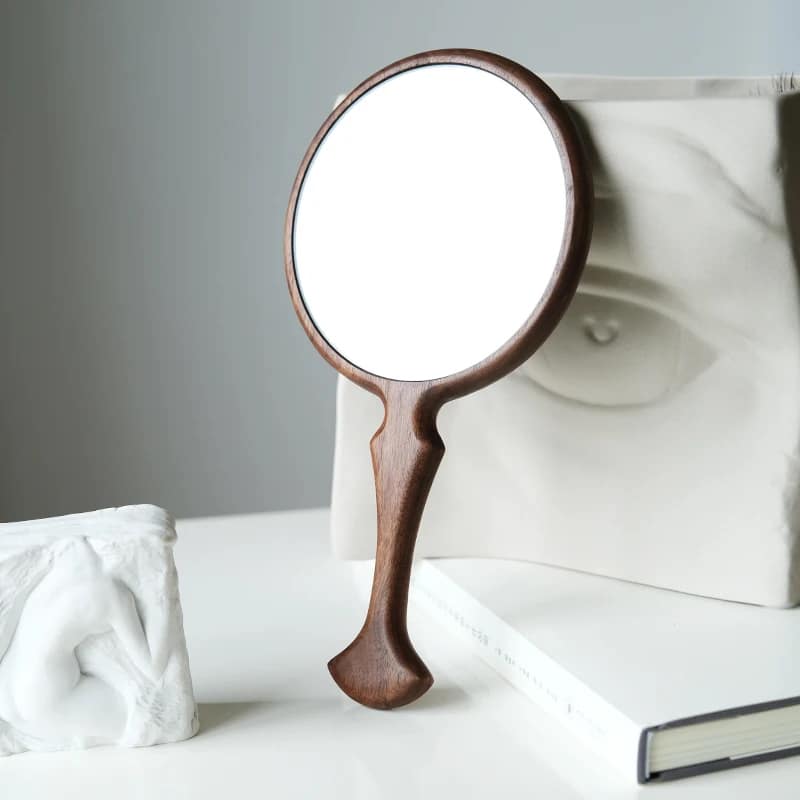 Miroir Bois à Main Style Rétro Chic et Rond