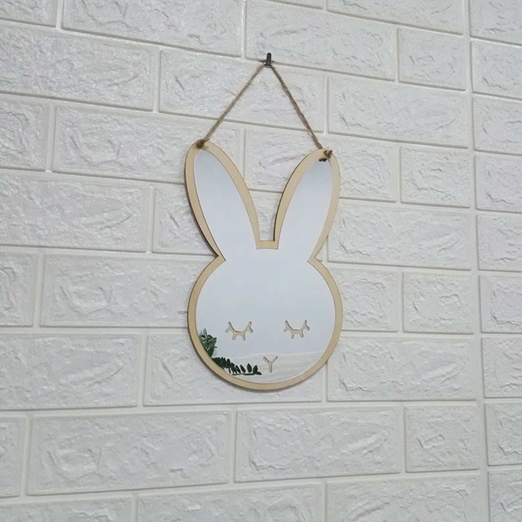Miroir Bois Mural en Forme de Lapin