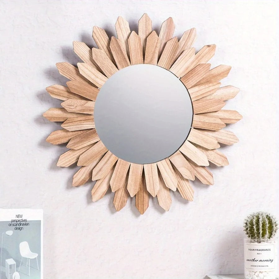 Miroir Bois Mural en Forme de Tournesol