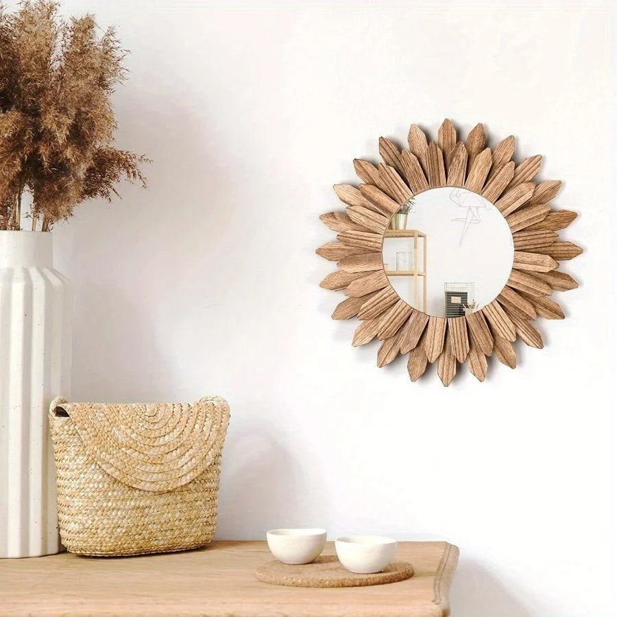 Miroir Bois Mural en Forme de Tournesol