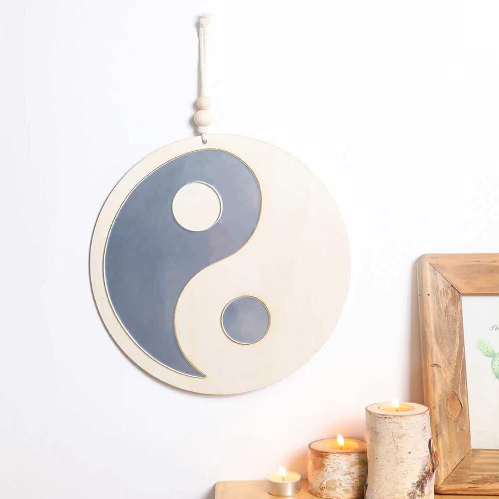 Miroir Bois à Suspendre en Forme de Yin et Yang