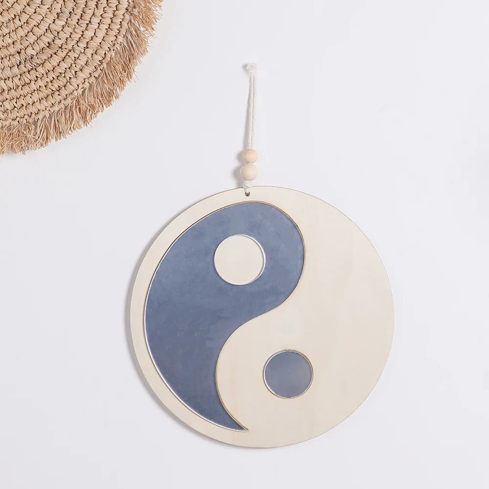 Miroir Bois à Suspendre en Forme de Yin et Yang