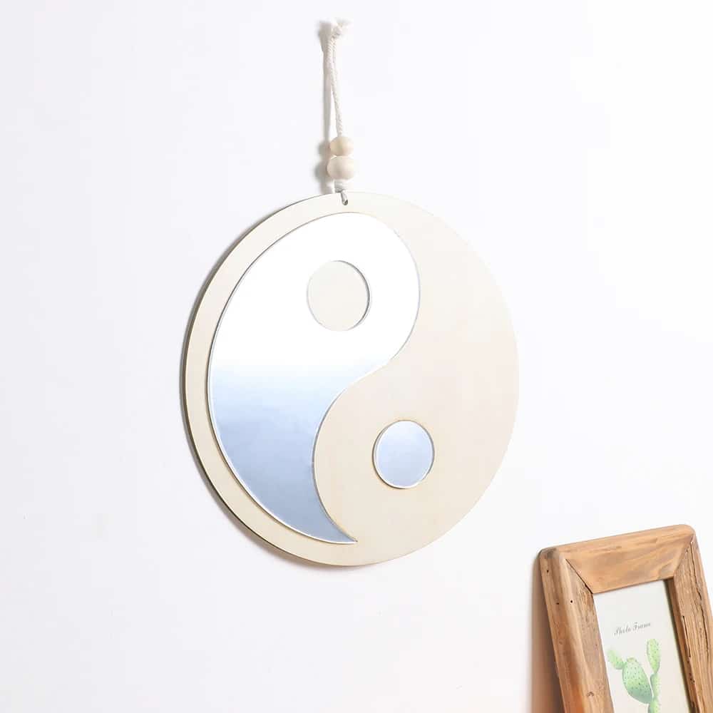 Miroir Bois à Suspendre en Forme de Yin et Yang