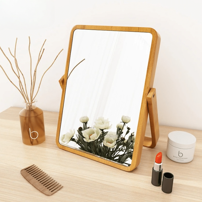Miroir Carré en Bois Style Vintage avec Support