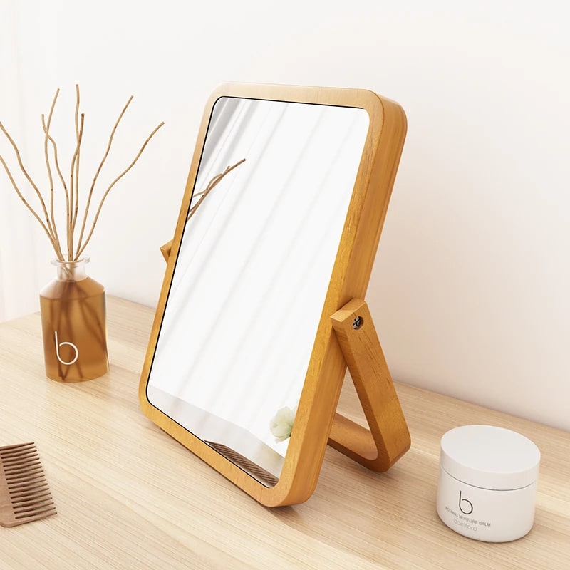 Miroir Carré en Bois Style Vintage avec Support