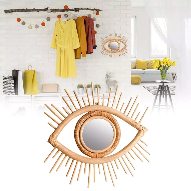 Miroir de maquillage et décoration artistique innovante en rotin