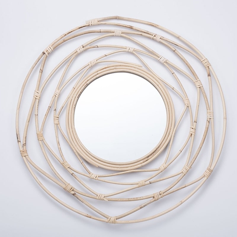 Miroir décoratif en rotin blanc