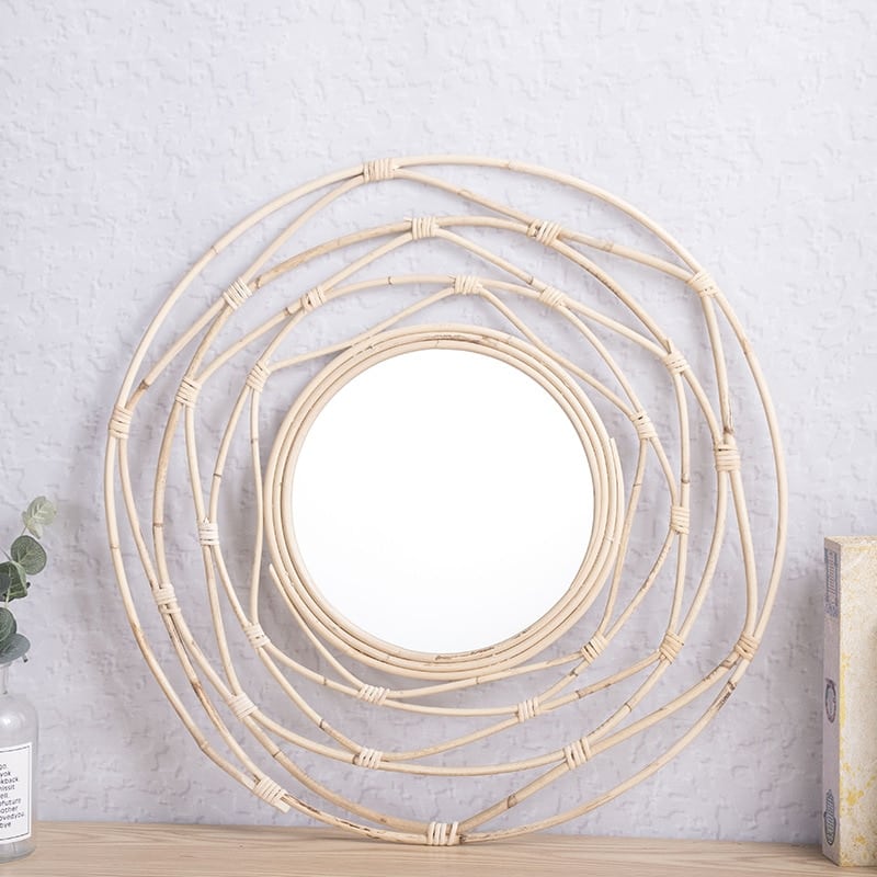 Miroir décoratif en rotin blanc