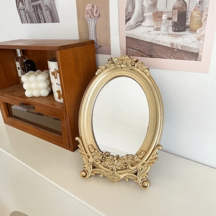 Miroir Effet Bois Ovale avec Cadre Doré et Moulure