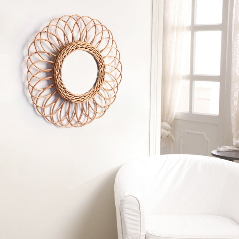 Miroir fleur spirale en rotin