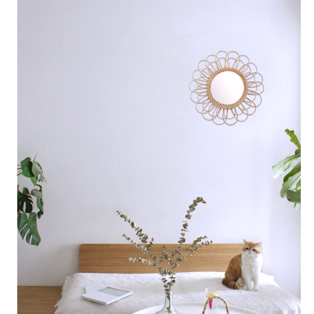 Miroir grande fleur en rotin