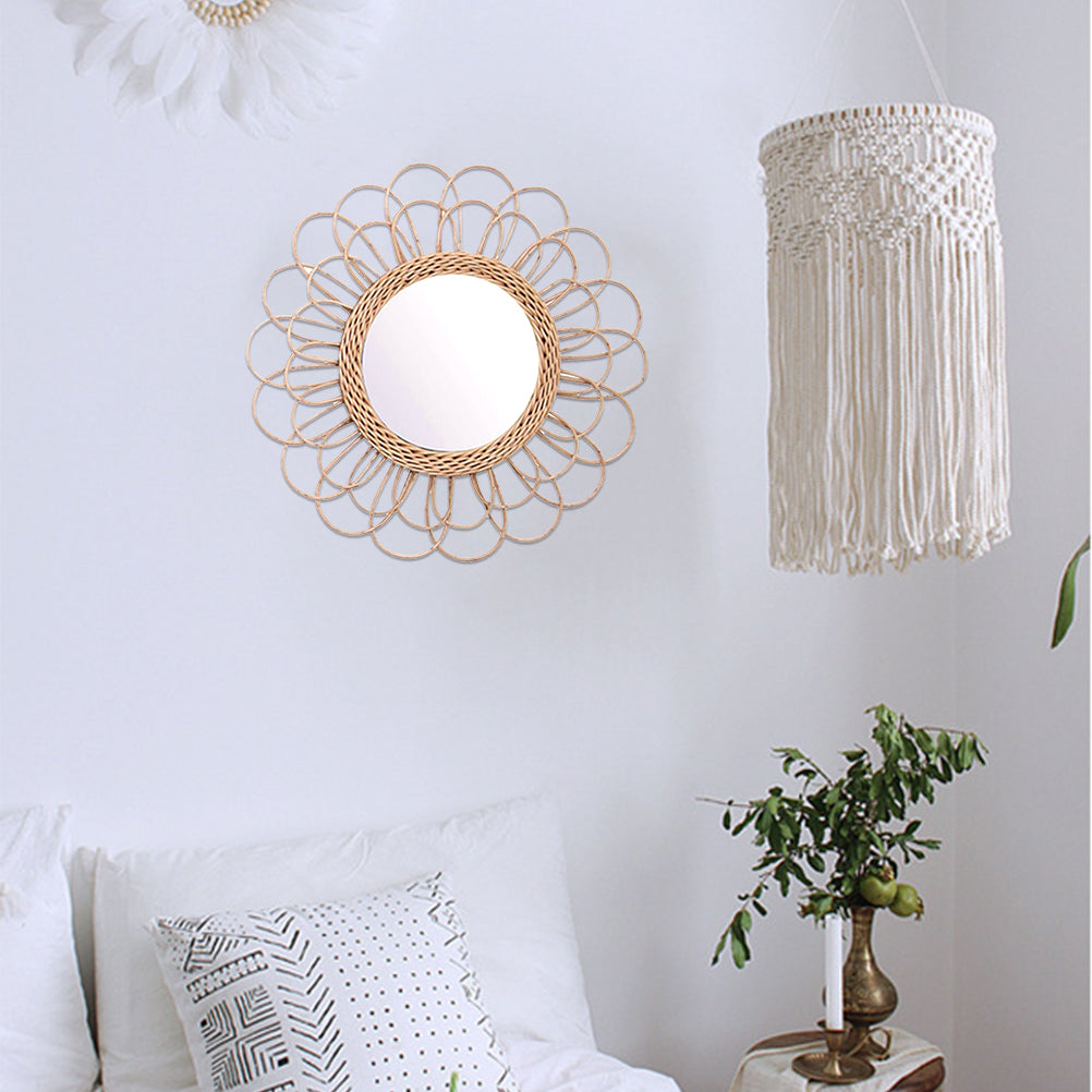 Miroir grande fleur en rotin