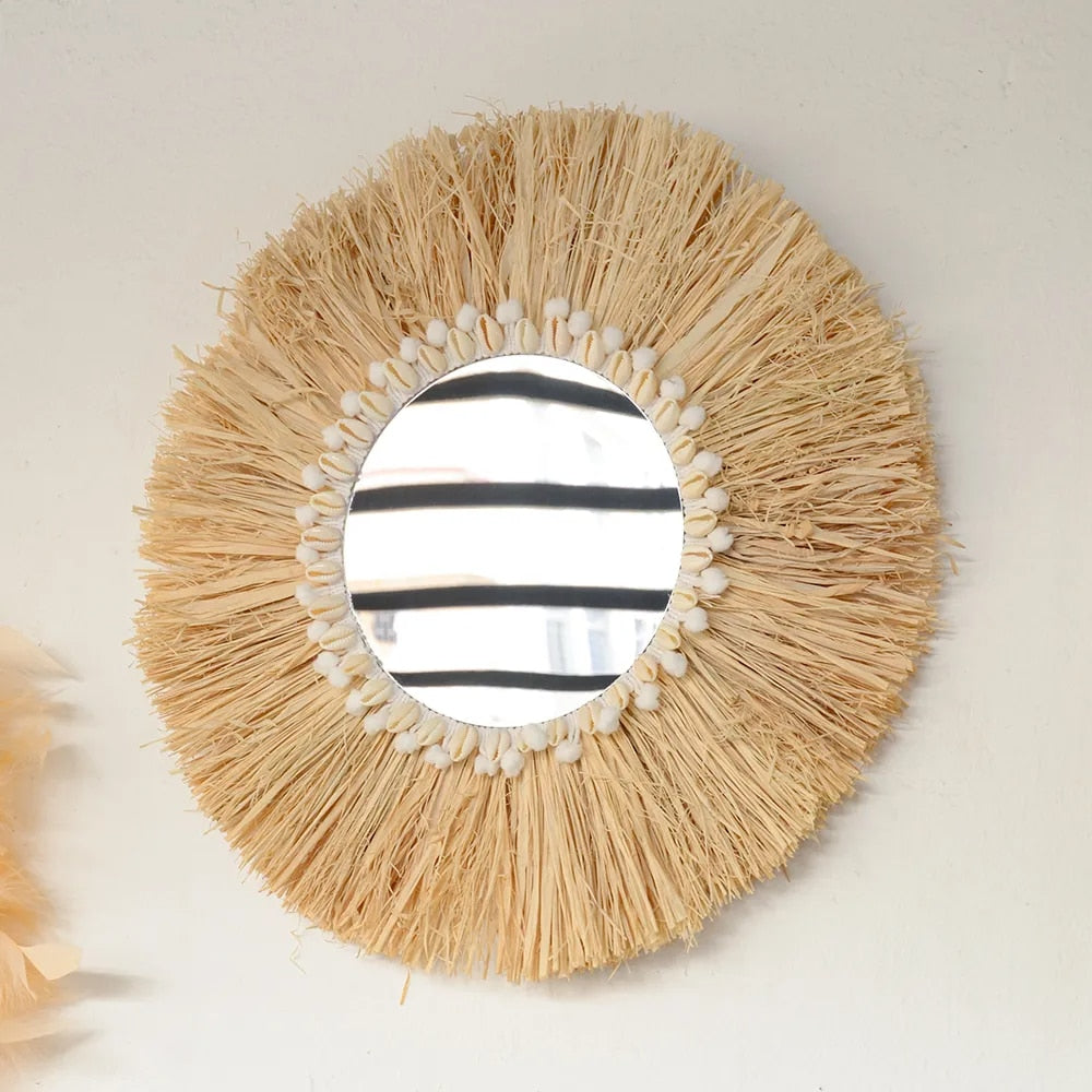 Miroir Mural Rond en Bois