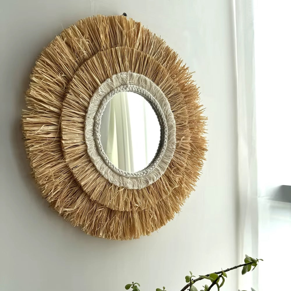 Miroir Paille Naturel et Circulaire