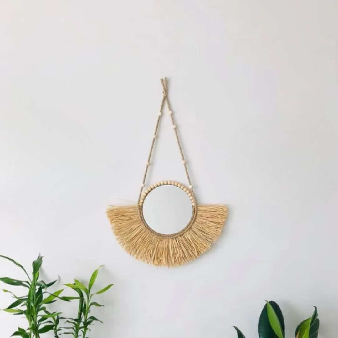 Miroir Paille Rond à Perles