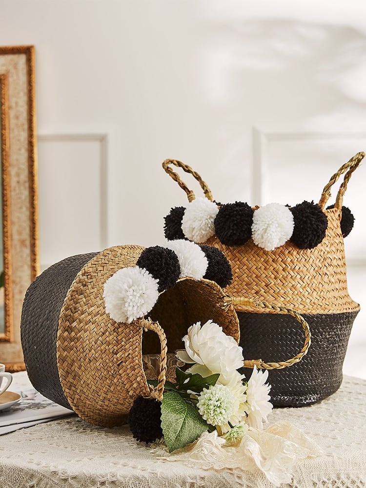 Panier à fleurs ou à rangement en rotin noir
