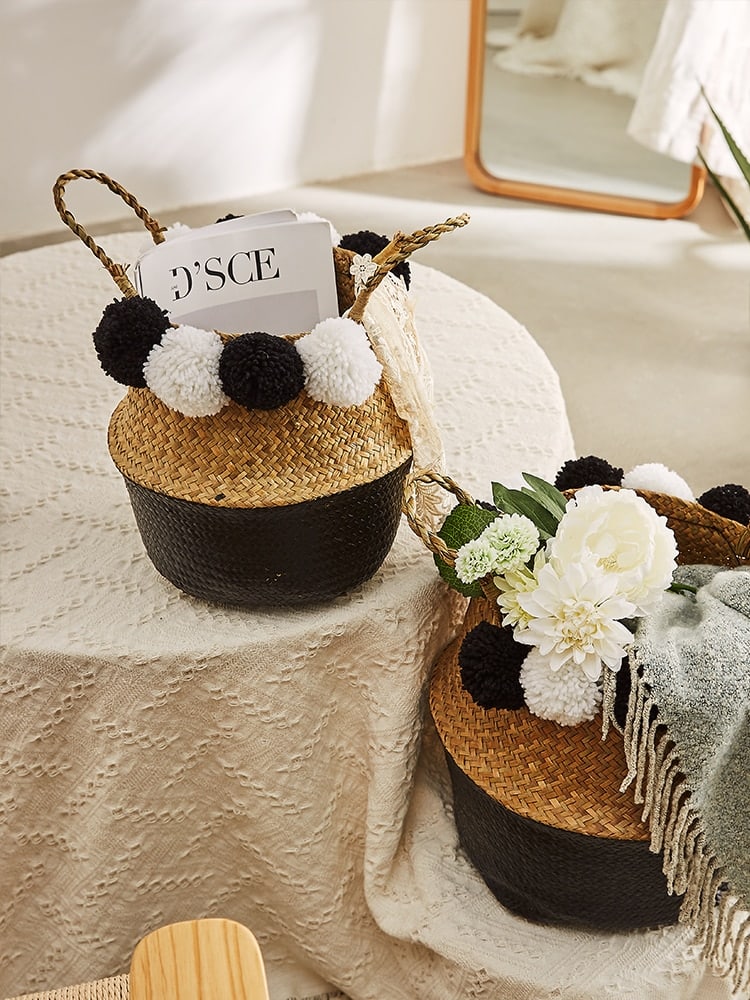 Panier à fleurs ou à rangement en rotin noir
