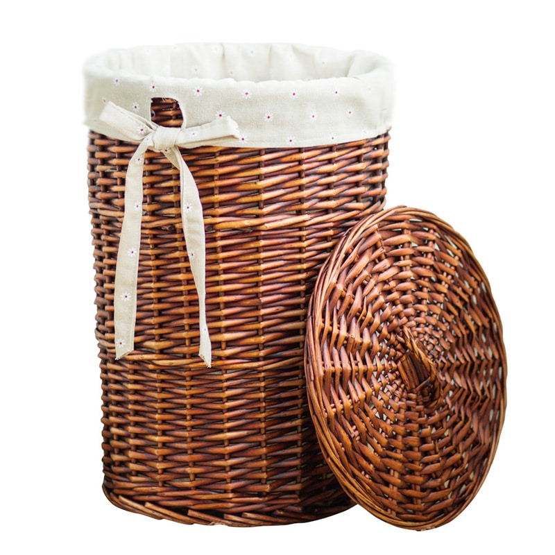 Panier à linge en rotin foncé